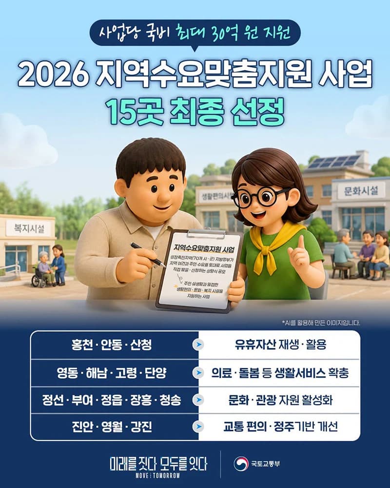 15개 시군 주민 생활편의 시설 국비 지원받는다