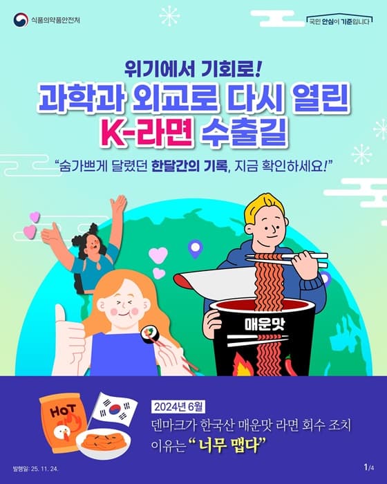 덴마크 K-라면 규제 철회, 이제 매운맛 라면 더 쉽게 수출한다!