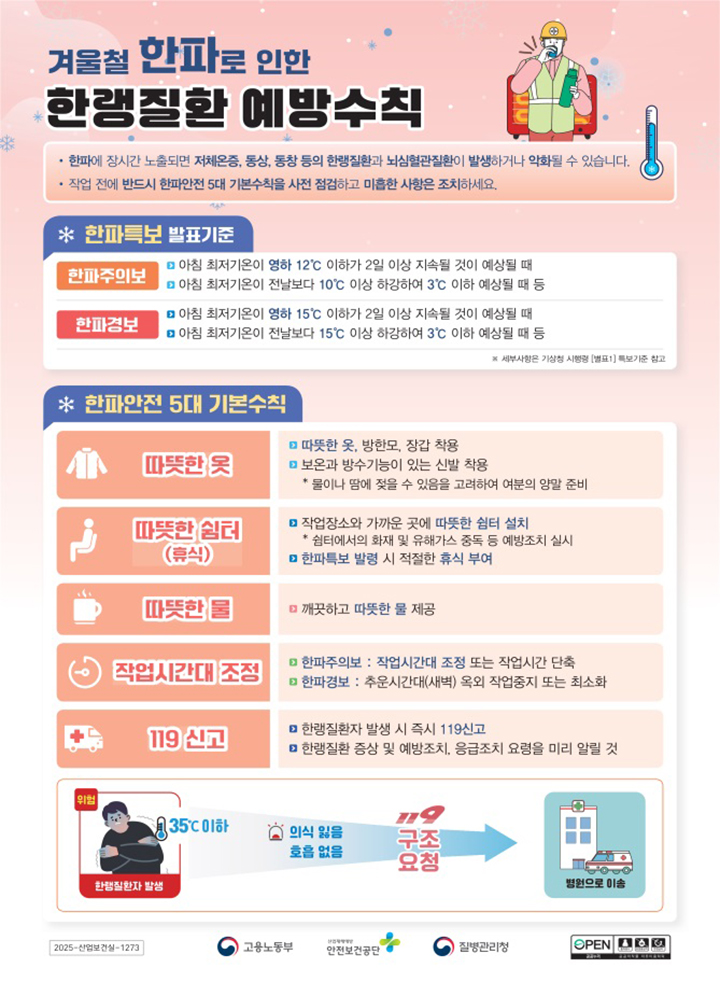 추운 날씨에도 걱정 끝! 한파 속 노동자 안전, 정부가 든든하게 지킨다