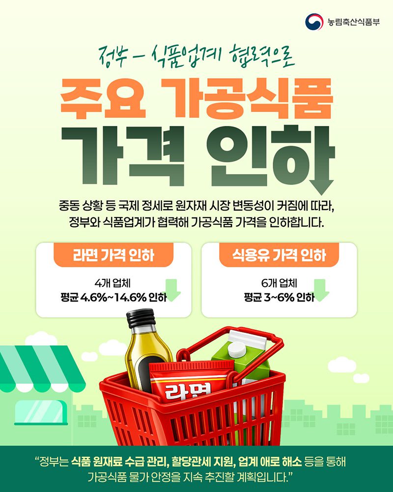 오늘부터 라면 식용유 싸게 산다, 최대 14.6% 가격 인하